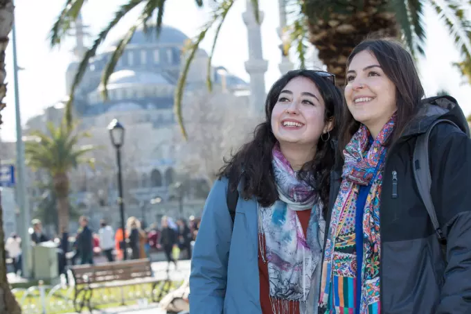 Daily tourist life in Istanbul Turkey with public transport and city view