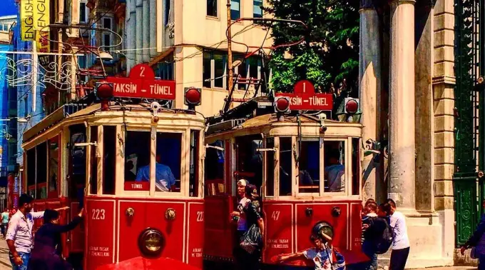 Tourists walking safely in Sultanahmet Istanbul Turkey